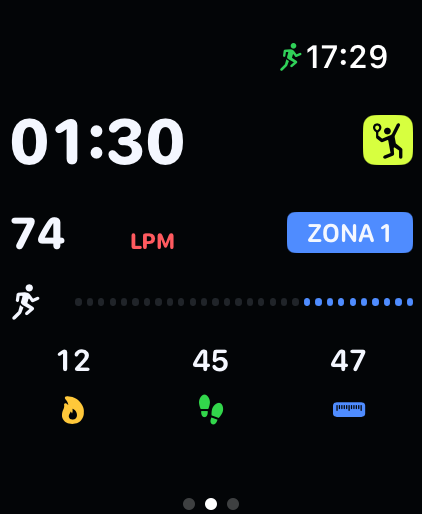 Padel Up en Apple Watch: duración, pulso y zona cardíaca durante la sesión.